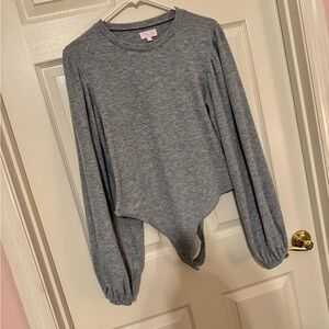Grey Pink Lily Boutique bell sleeve bodysuit
